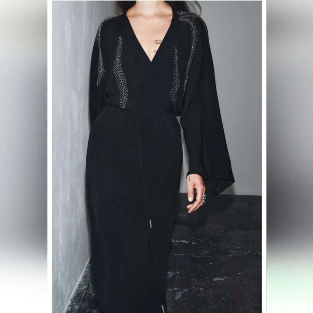 Zara Zw Collection Elegant Embroidered Beading Long Wrap Dress - Picture 4 of 13